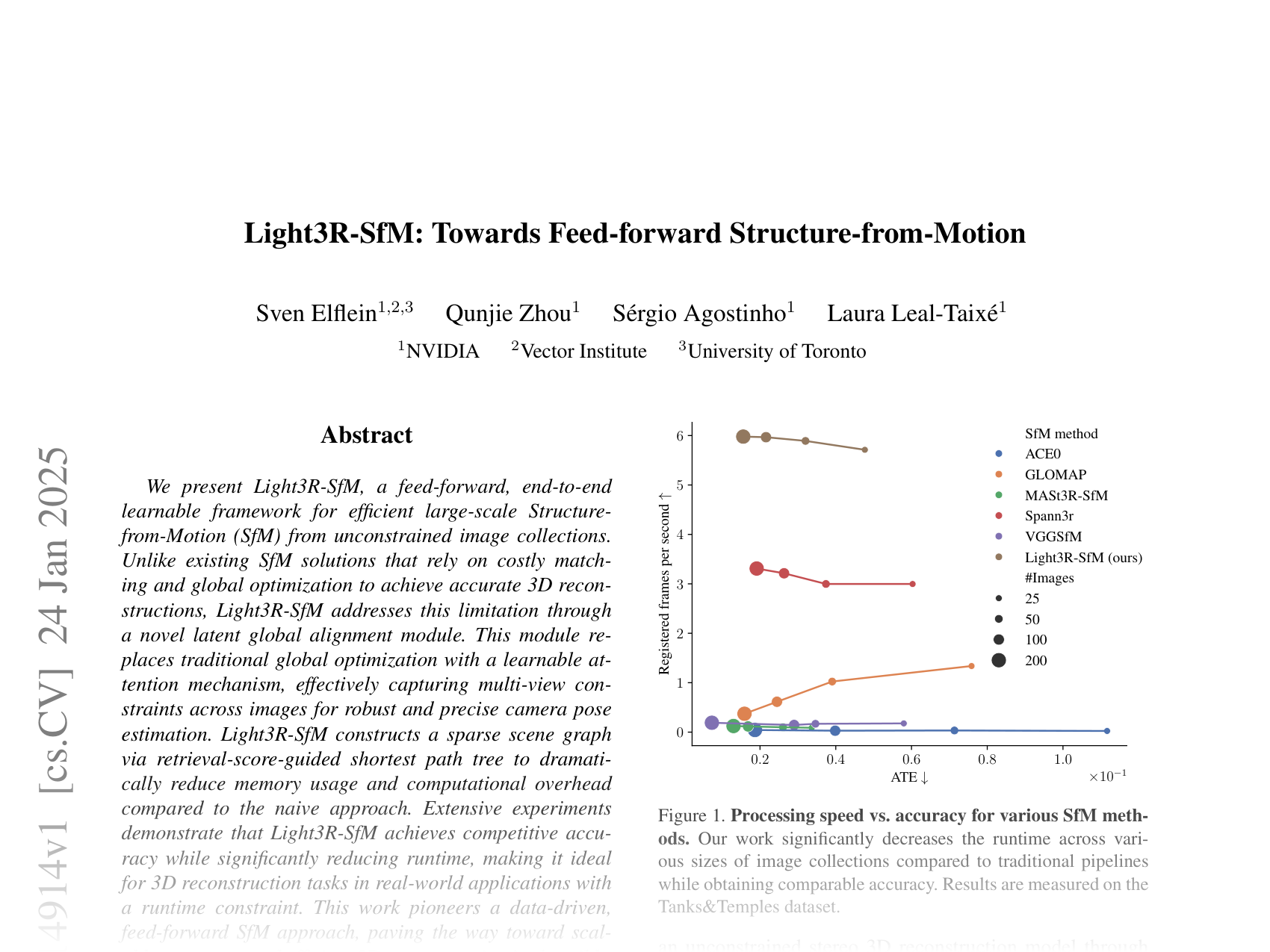 [Light3R-SfM: Towards Feed-forward Structure-from-Motion 🔗](https://arxiv.org/abs/2501.14914)
