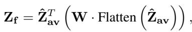Final fusion equation using attention weights.
