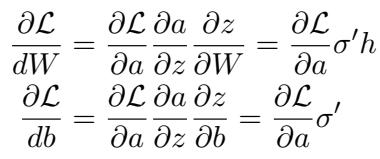 公式 3: 密集层的标准梯度计算，显示对 h 的依赖。