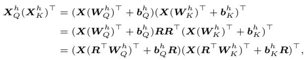Derivation showing how inserting R and R-transpose preserves the Query-Key product.