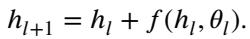 Equation showing discrete residual connection update.