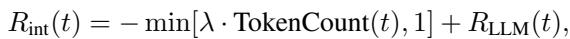 Equation for Intrinsic Reward penalizing token count and rewarding interactivity.