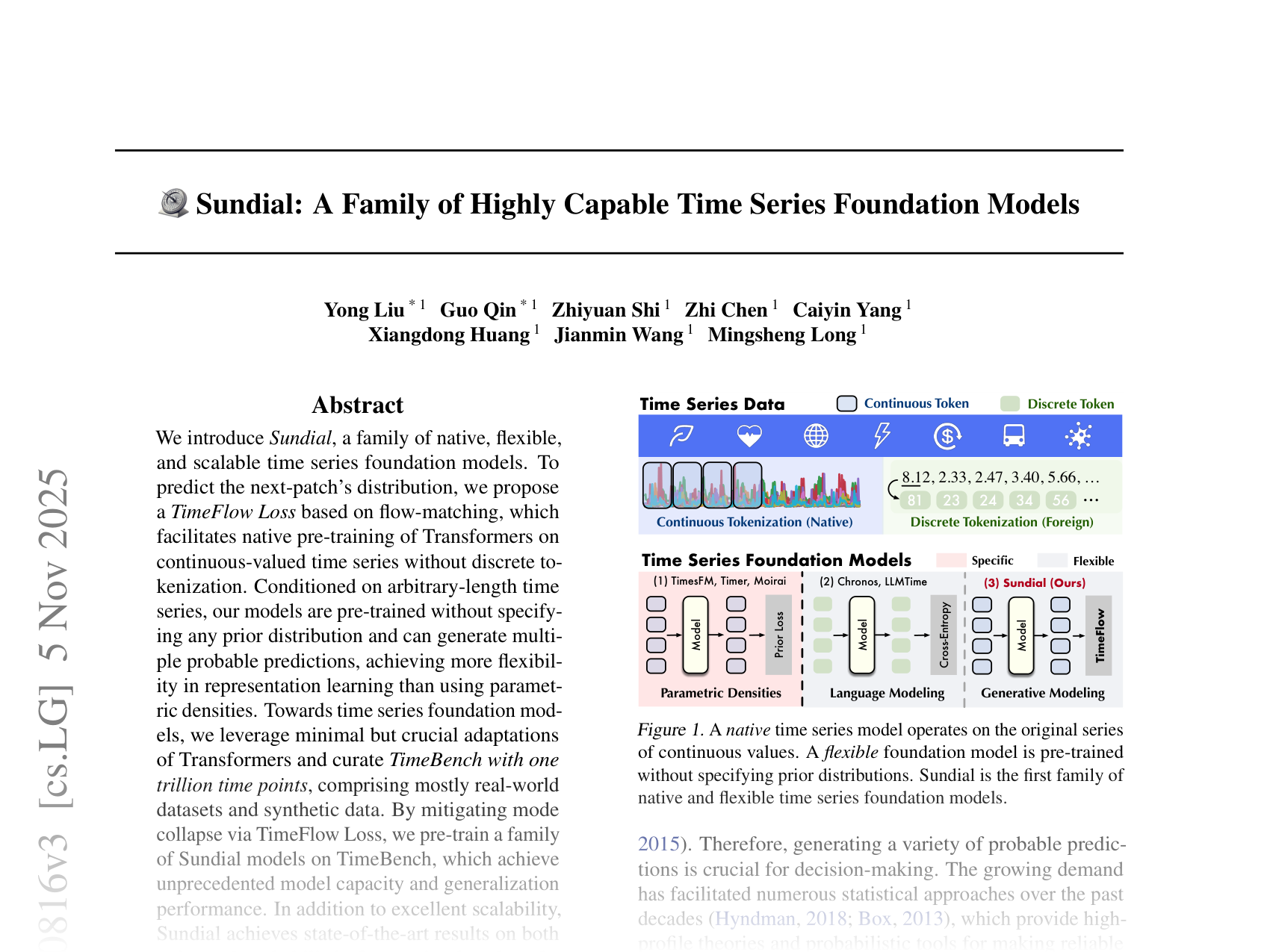 [Sundial: A Family of Highly Capable Time Series Foundation Models 🔗](https://arxiv.org/abs/2502.00816)
