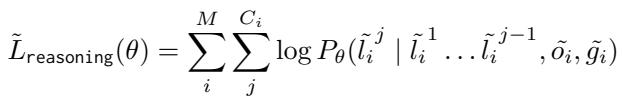 Equation showing the loss function for action-free data, focusing only on reasoning steps.