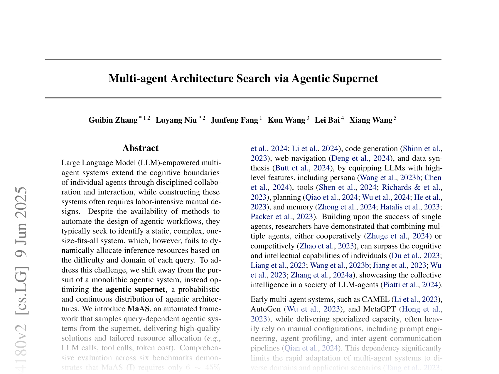 [Multi-agent Architecture Search via Agentic Supernet 🔗](https://arxiv.org/abs/2502.04180)