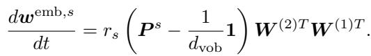 Gradient flow equation for embeddings.