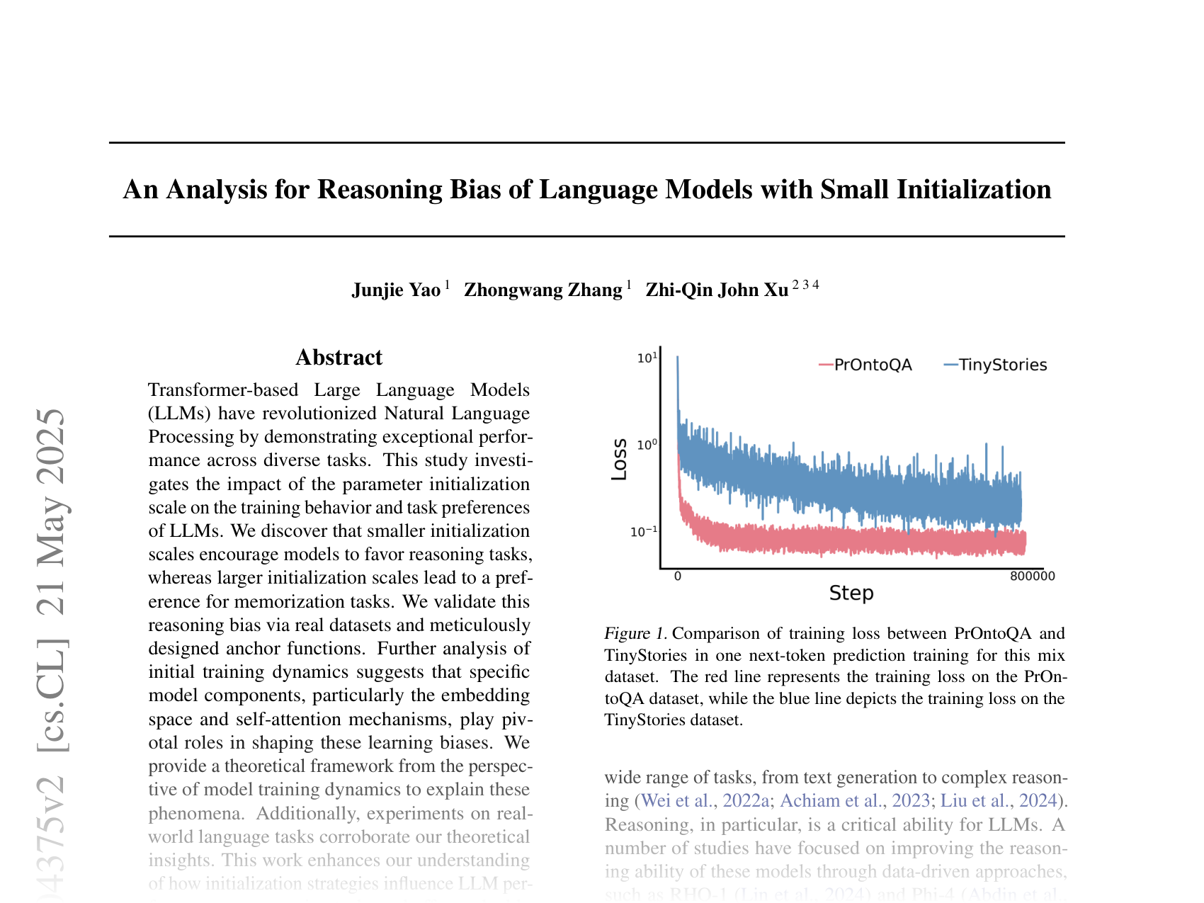 [An Analysis for Reasoning Bias of Language Models with Small Initialization 🔗](https://arxiv.org/abs/2502.04375)