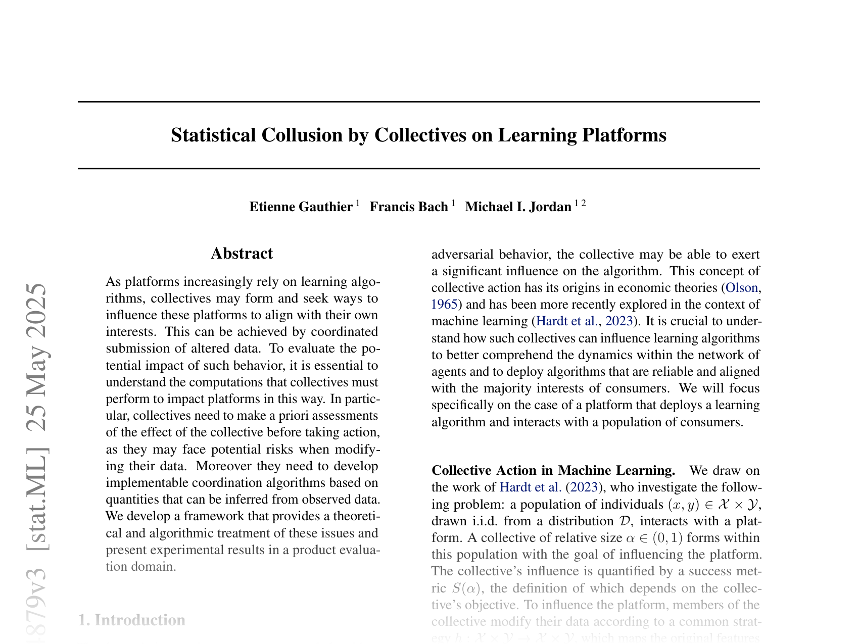 [Statistical Collusion by Collectives on Learning Platforms 🔗](https://arxiv.org/abs/2502.04879)