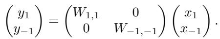 Equation showing the block diagonal decomposition of the weight matrix.