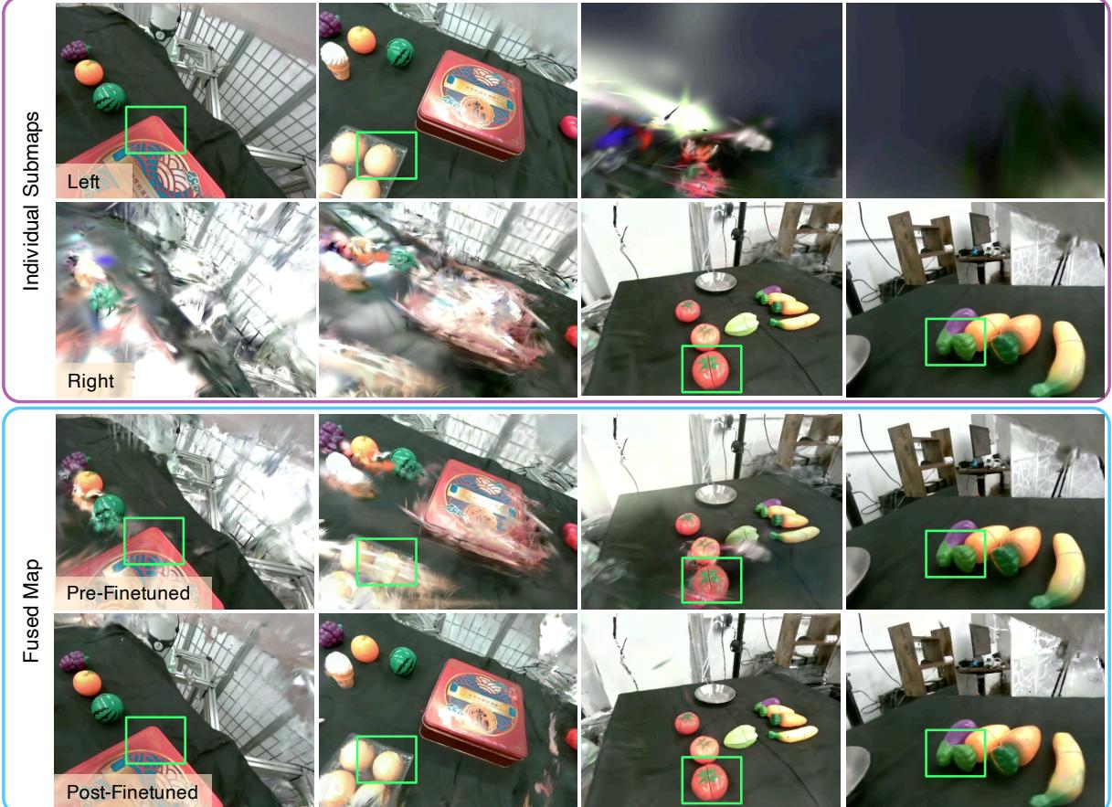 Fig. 8: Rendered images of the local maps of a tabletop scene trained by two manipulators.