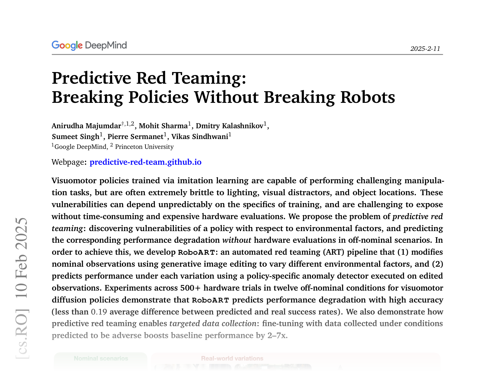 [Predictive Red Teaming: Breaking Policies Without Breaking Robots 🔗](https://arxiv.org/abs/2502.06575)