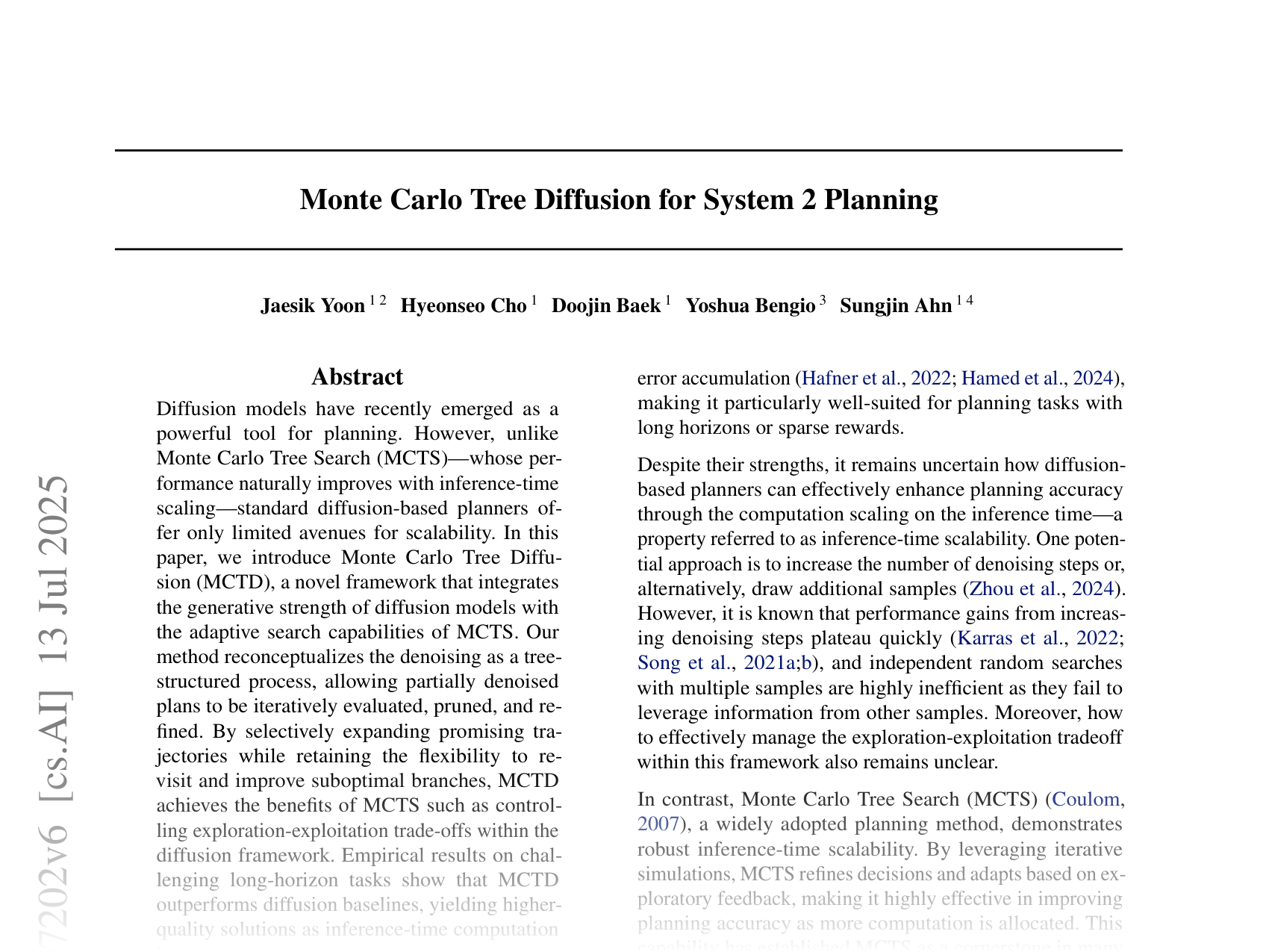 [Monte Carlo Tree Diffusion for System 2 Planning 🔗](https://arxiv.org/abs/2502.07202)