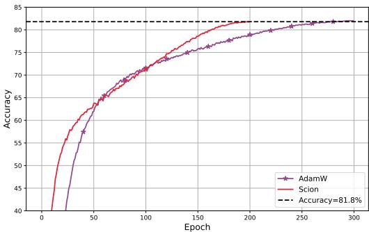 Results for ViT training on ImageNet.