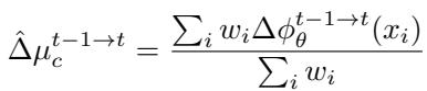 Equation 8 showing the weighted average calculation for estimating the mean shift.