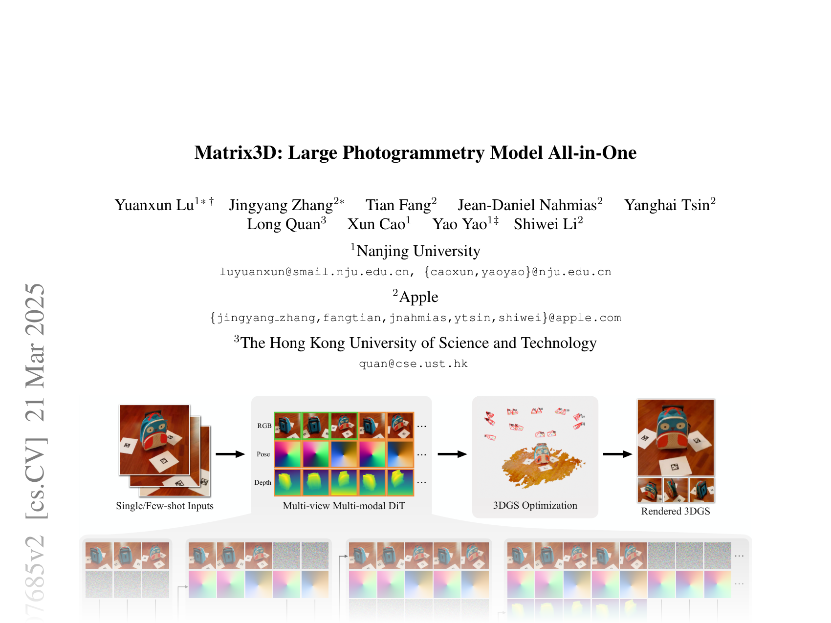 [Matrix3D: Large Photogrammetry Model All-in-One 🔗](https://arxiv.org/abs/2502.07685)