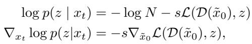 Equation showing the gradient updates for the sampling guidance.