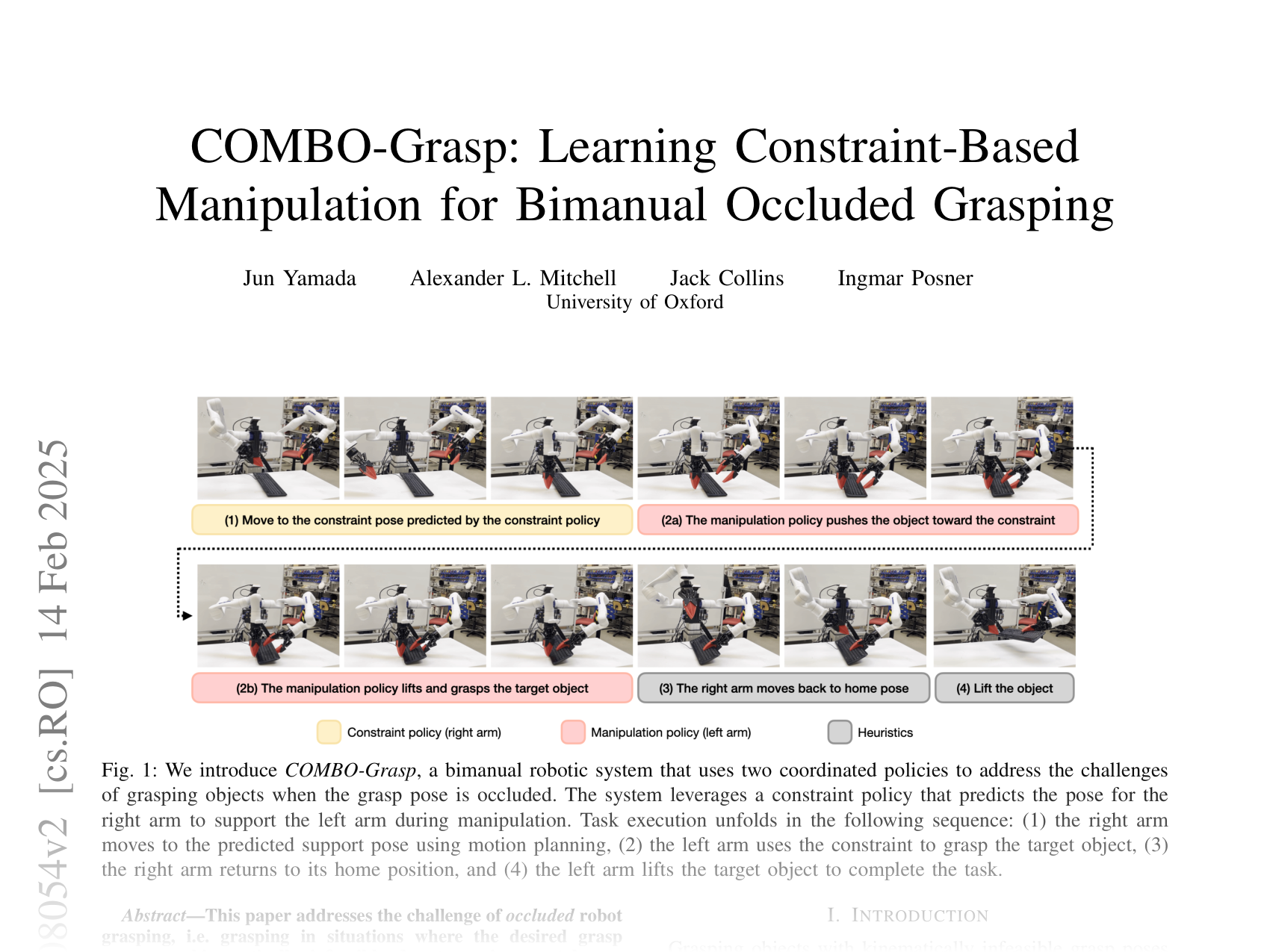 [COMBO-Grasp: Learning Constraint-Based Manipulation for Bimanual Occluded Grasping 🔗](https://arxiv.org/abs/2502.08054)