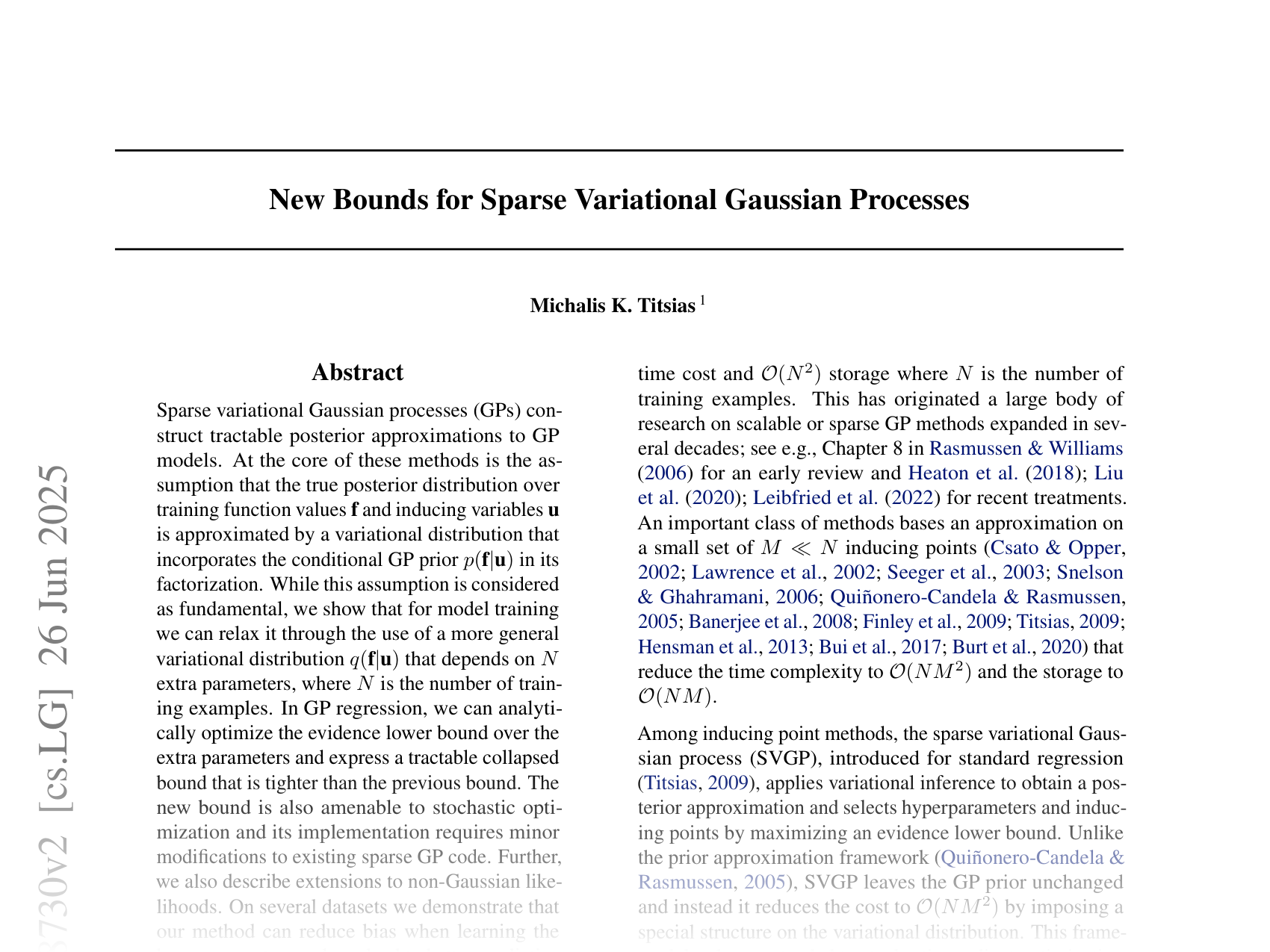[New Bounds for Sparse Variational Gaussian Processes 🔗](https://arxiv.org/abs/2502.08730)