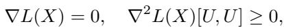 Conditions for a Second-Order Stationary Point: Gradient is zero and Hessian is positive semi-definite.