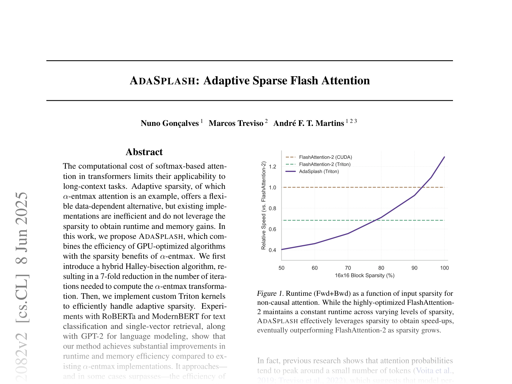 [ADASPLASH: Adaptive Sparse Flash Attention 🔗](https://arxiv.org/abs/2502.12082)
