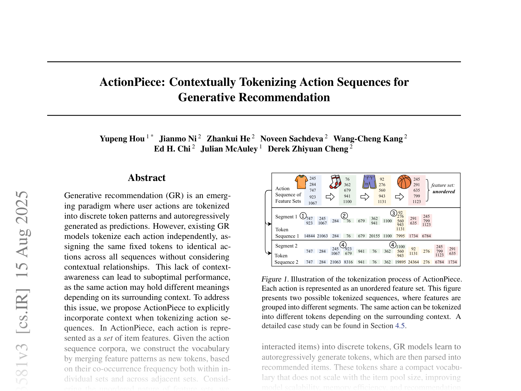 [ActionPiece: Contextually Tokenizing Action Sequences for Generative Recommendation 🔗](https://arxiv.org/abs/2502.13581)
