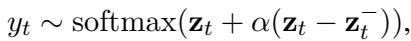 Equation showing the contrastive decoding formula with alpha parameter.