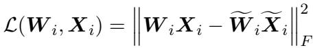 Equation defining reconstruction error as the Frobenius norm of the difference between dense and sparse outputs.