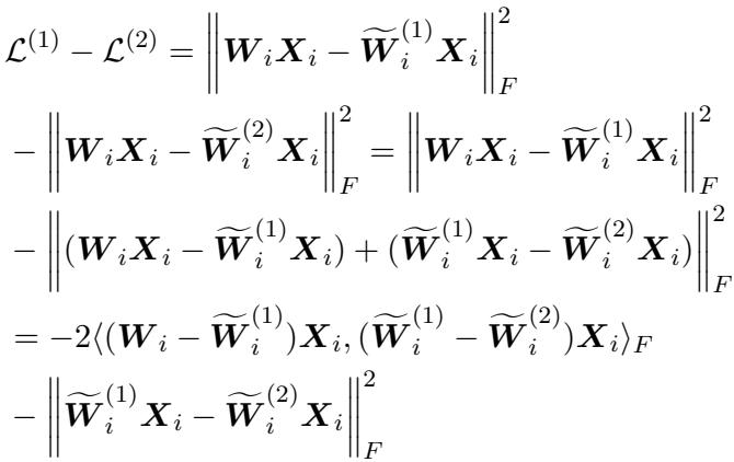 Equation showing the difference in reconstruction error between two sparsity levels.