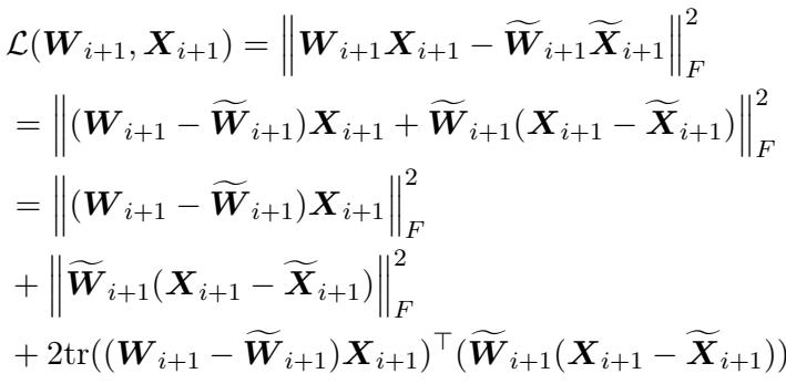 Equation showing the derivation of reconstruction error for layer i+1 based on layer i.
