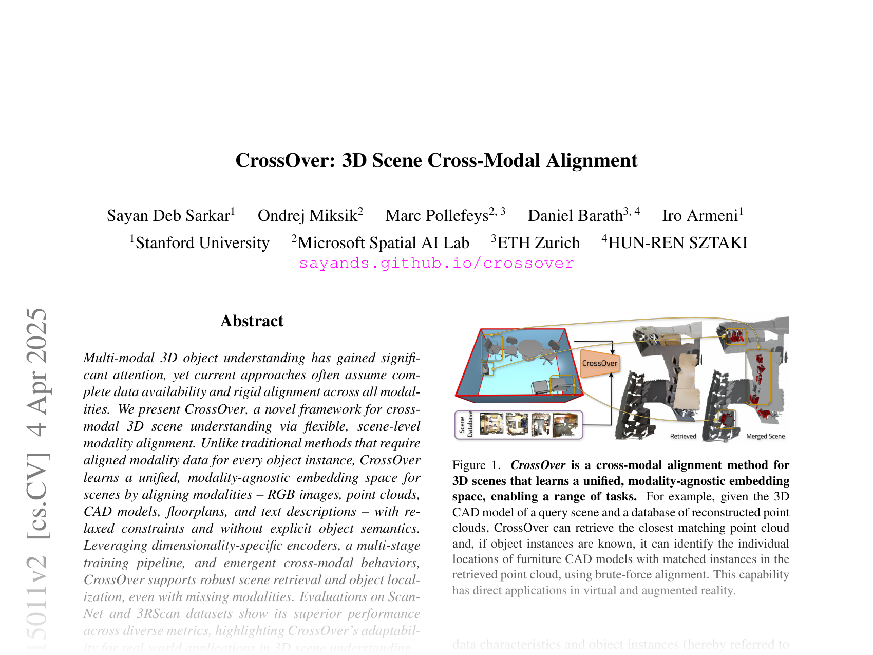 [CrossOver: 3D Scene Cross-Modal Alignment 🔗](https://arxiv.org/abs/2502.15011)