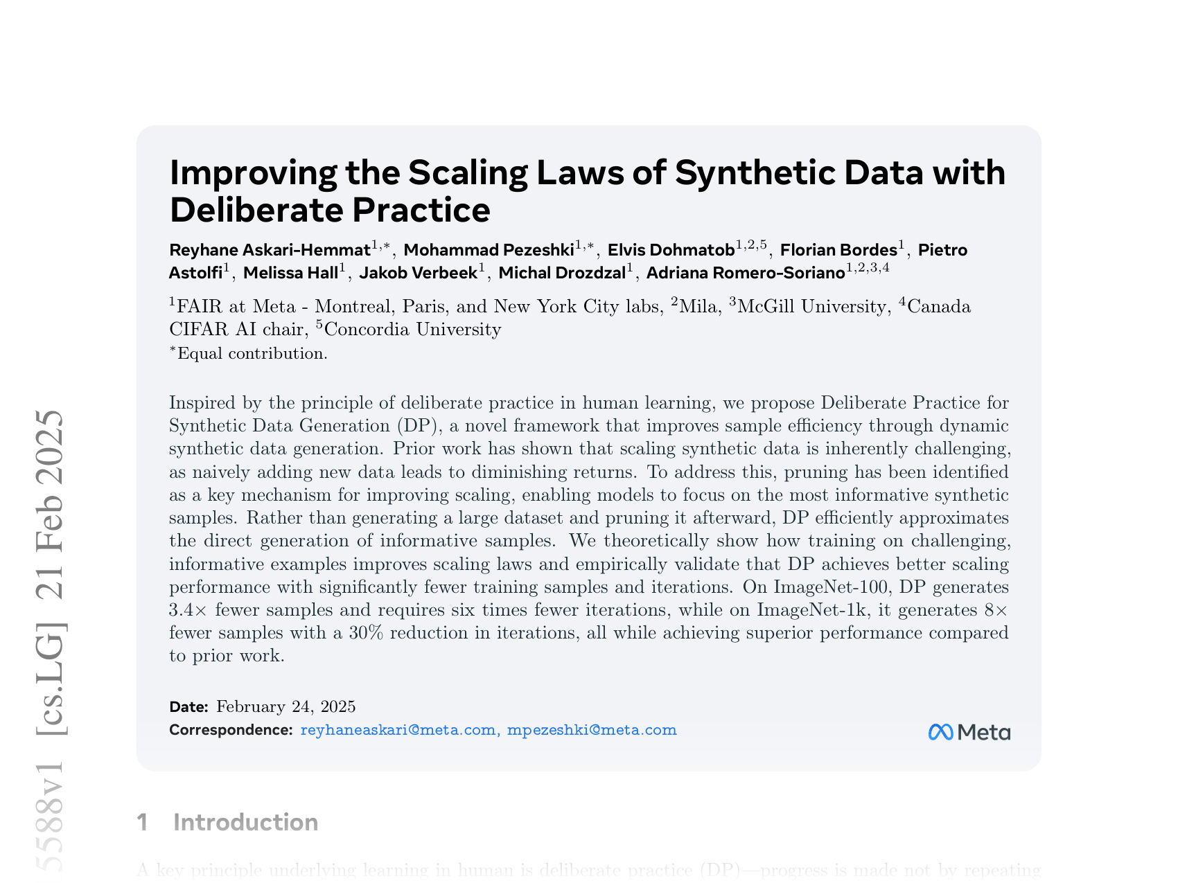 [Improving the Scaling Laws of Synthetic Data with Deliberate Practice 🔗](https://arxiv.org/abs/2502.15588)