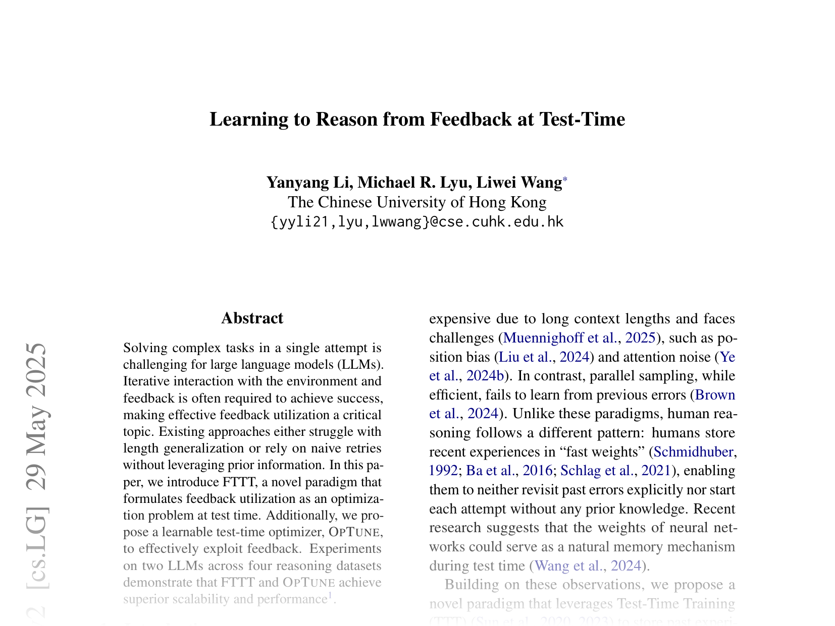 [Learning to Reason from Feedback at Test-Time 🔗](https://arxiv.org/abs/2502.15771)