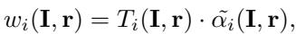 Equation for calculating Gaussian weights per pixel.