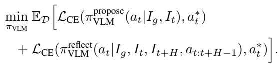 Equation for the loss function combining action proposal and reflection.
