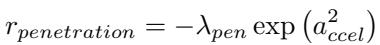 Equation showing the penalty for excessive acceleration during penetration/collision.