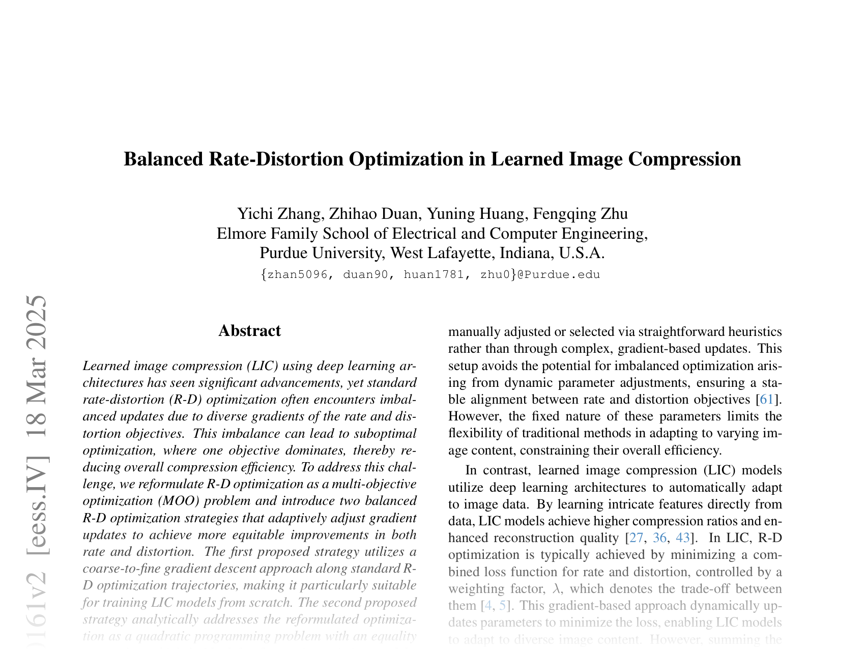 [Balanced Rate-Distortion Optimization in Learned Image Compression 🔗](https://arxiv.org/abs/2502.20161)