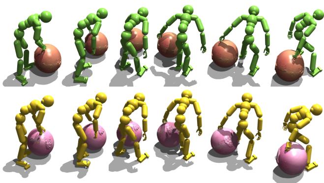 InterMimic recovering plausible object rotation (rolling) from sliding MoCap data.