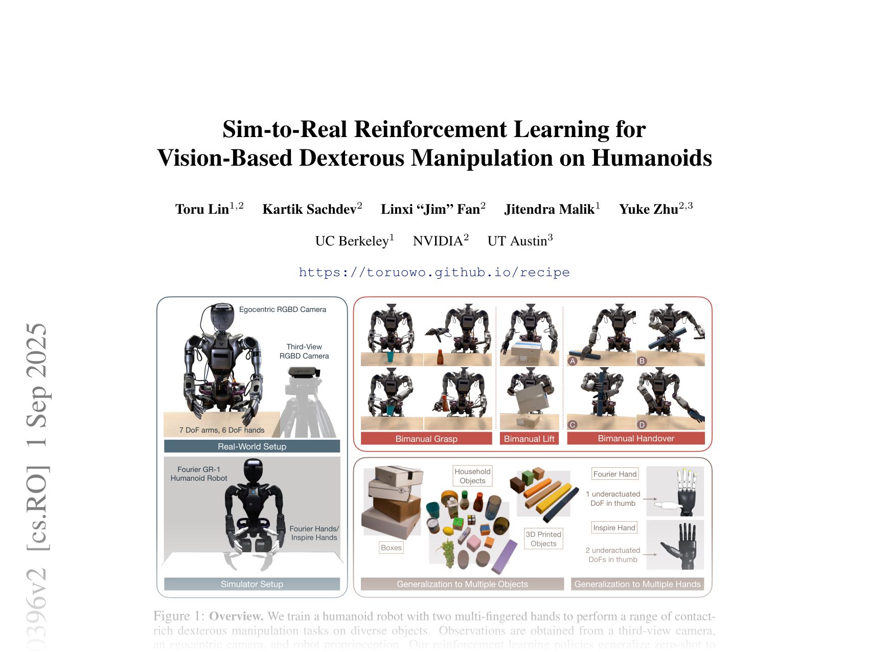 [Sim-to-Real Reinforcement Learning for Vision-Based Dexterous Manipulation on Humanoids 🔗](https://arxiv.org/abs/2502.20396)