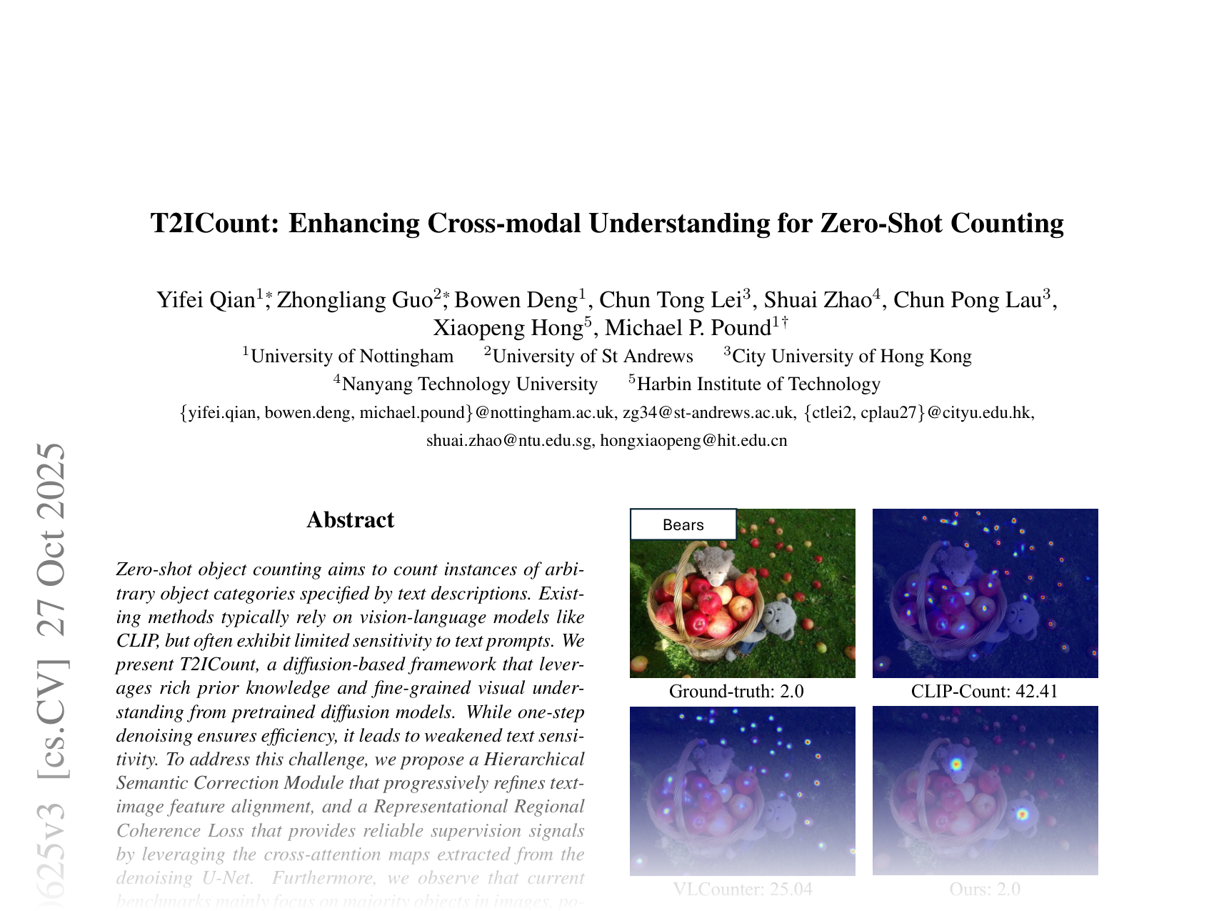 [T2ICount: Enhancing Cross-modal Understanding for Zero-Shot Counting 🔗](https://arxiv.org/abs/2502.20625)
