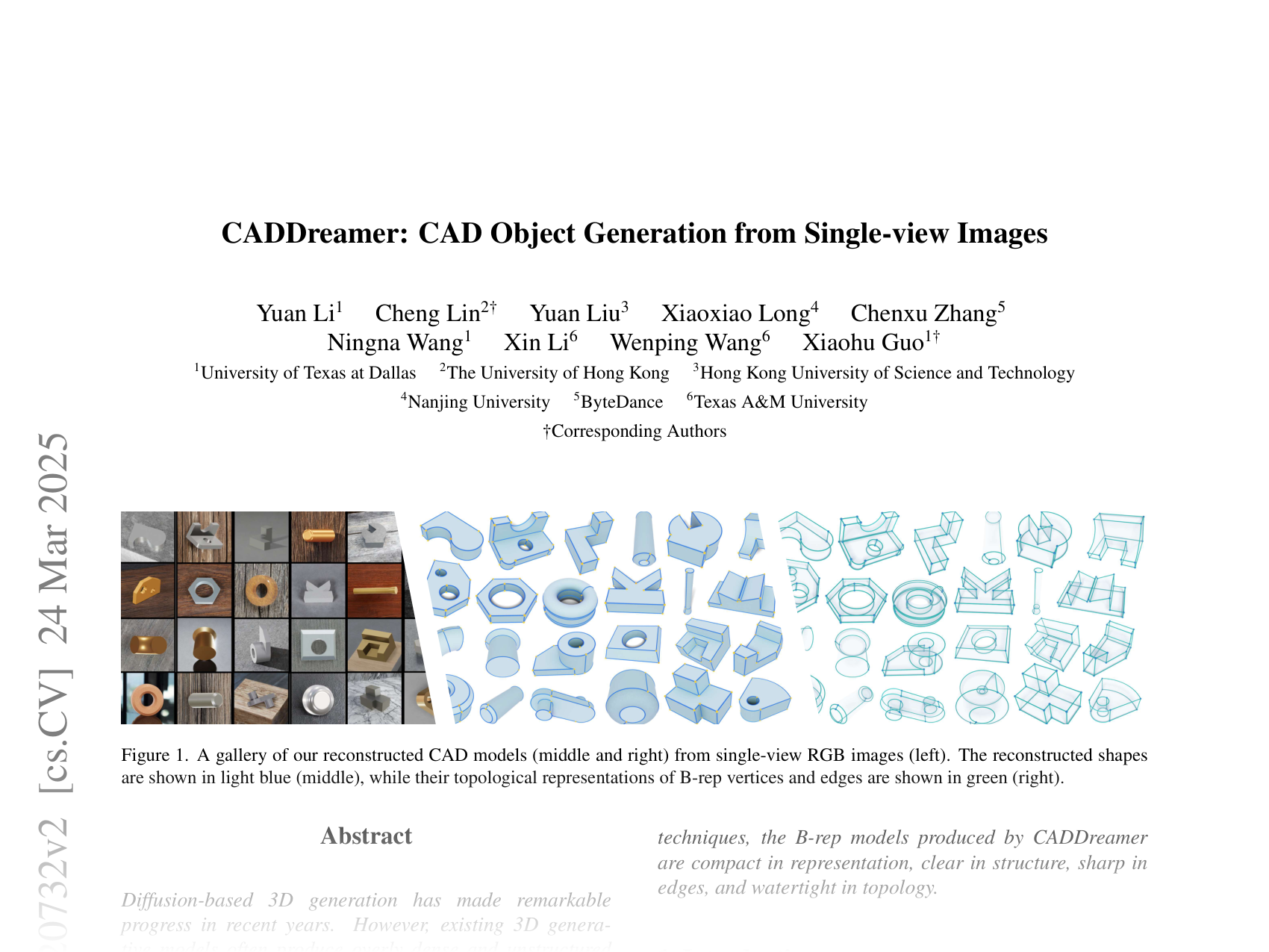 [CADDreamer: CAD Object Generation from Single-view Images 🔗](https://arxiv.org/abs/2502.20732)