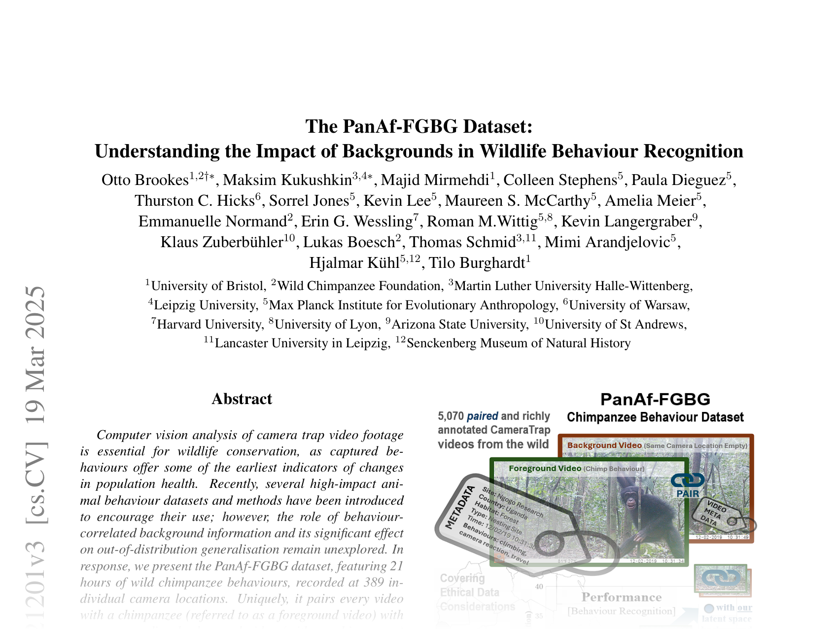 [The PanAf-FGBG Dataset: Understanding the Impact of Backgrounds in Wildlife Behaviour Recognition 🔗](https://arxiv.org/abs/2502.21201)