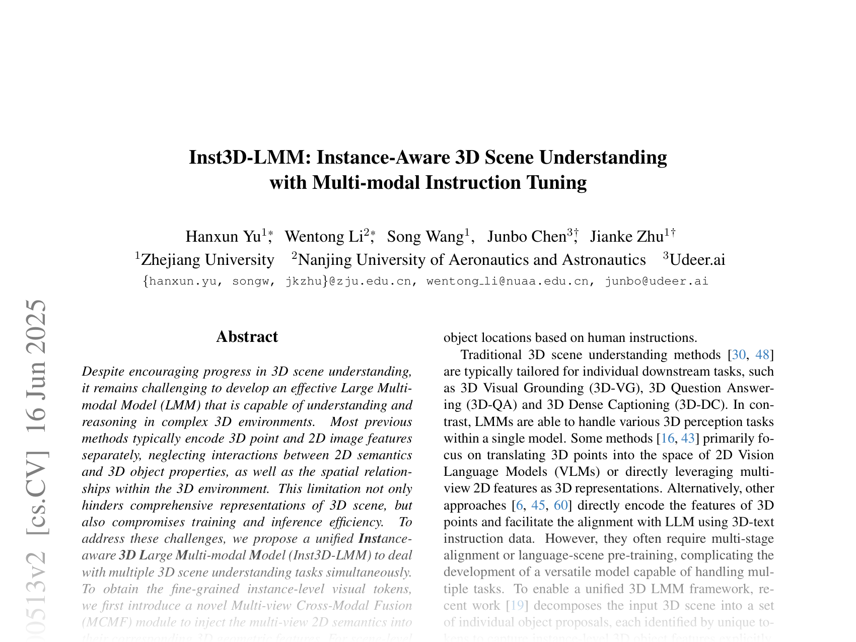 [Inst3D-LMM: Instance-Aware 3D Scene Understanding with Multi-modal Instruction Tuning 🔗](https://arxiv.org/abs/2503.00513)