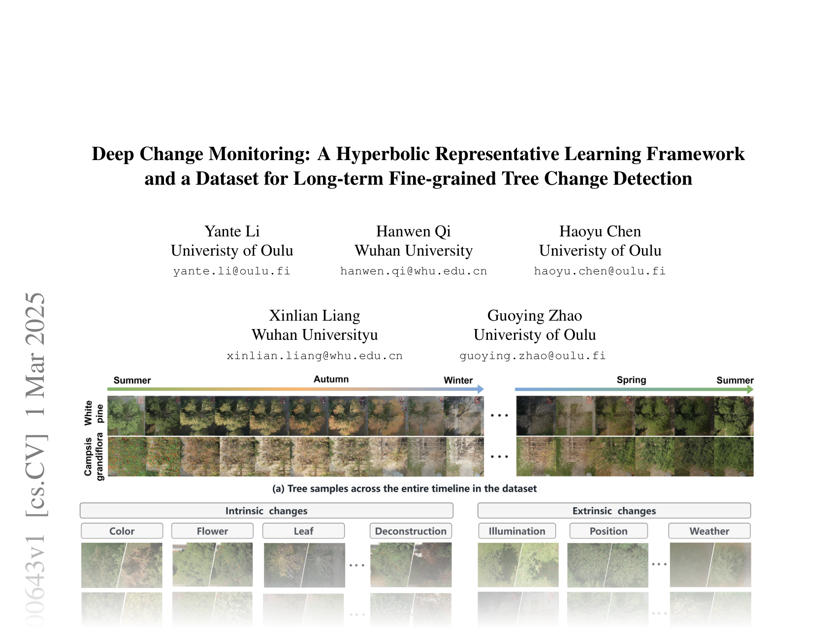 [Deep Change Monitoring: A Hyperbolic Representative Learning Framework and a Dataset for Long-term Fine-grained Tree Change Detection 🔗](https://arxiv.org/abs/2503.00643)
