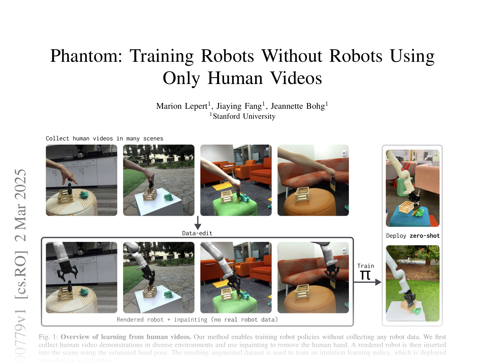 [Phantom: Training Robots Without Robots Using Only Human Videos 🔗](https://arxiv.org/abs/2503.00779)