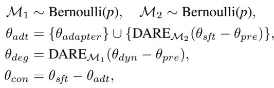 Equations showing the isolation of parameter sets using DARE pruning and masks.