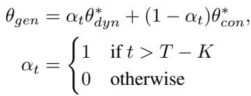 Equation for the time-dependent model switching during generation.