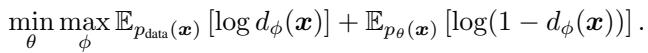 The standard GAN minimax objective function.