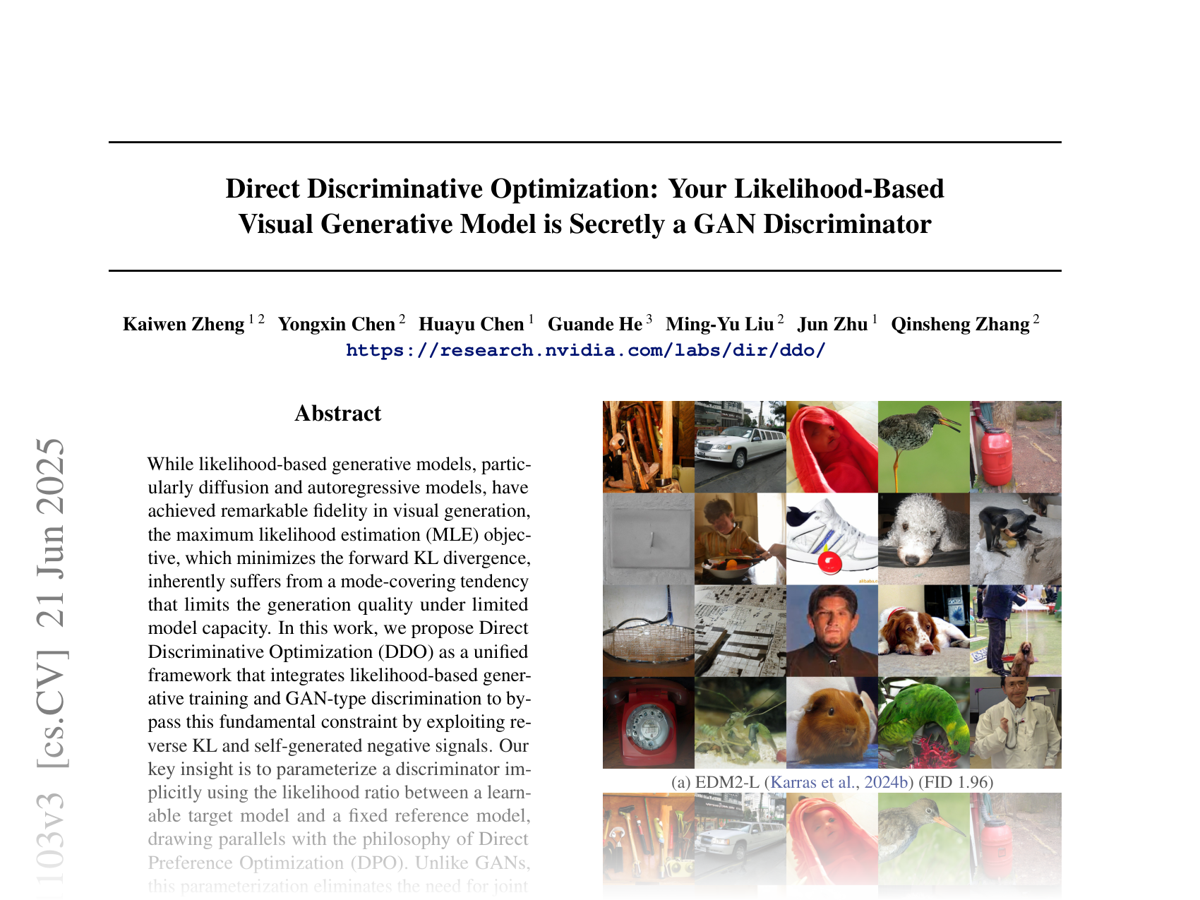 [Direct Discriminative Optimization: Your Likelihood-Based Visual Generative Model is Secretly a GAN Discriminator 🔗](https://arxiv.org/abs/2503.01103)