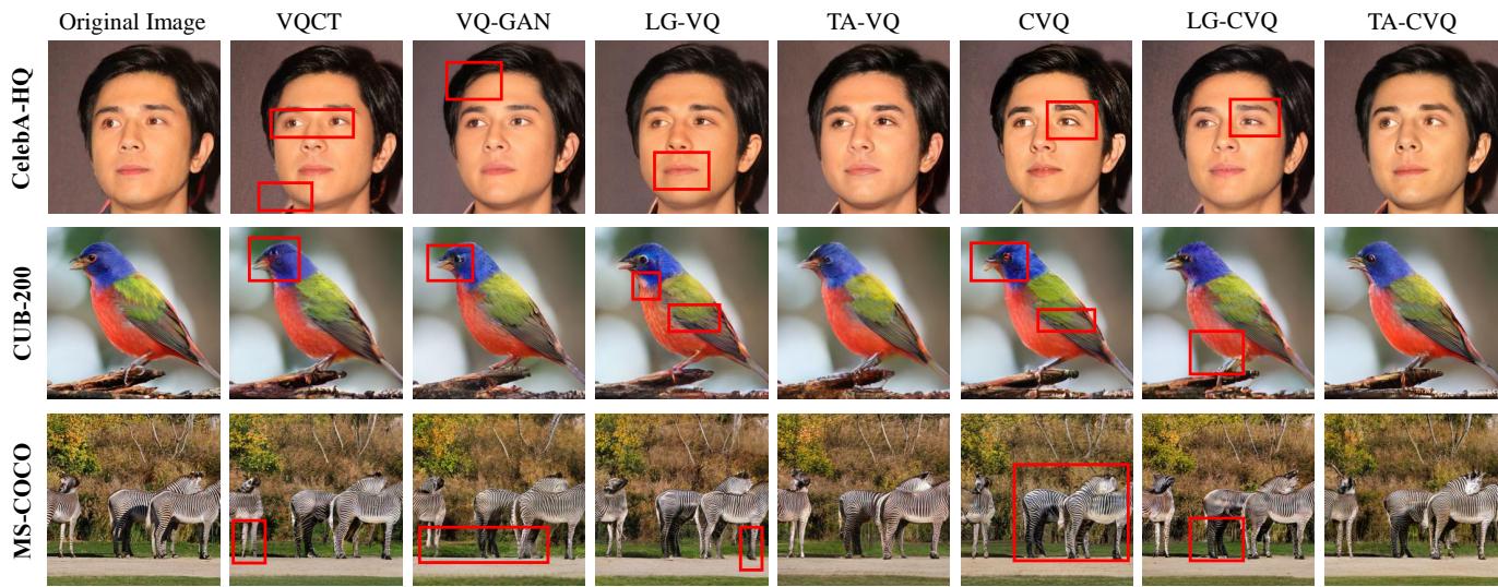 Reconstructions from different models highlighting detail differences.