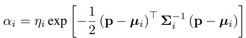 Equation for alpha composition in 3D Gaussian Splatting.